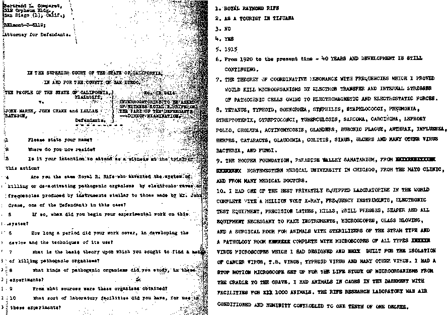 Questions to and Answers from Royal Raymond Rife in 1960 